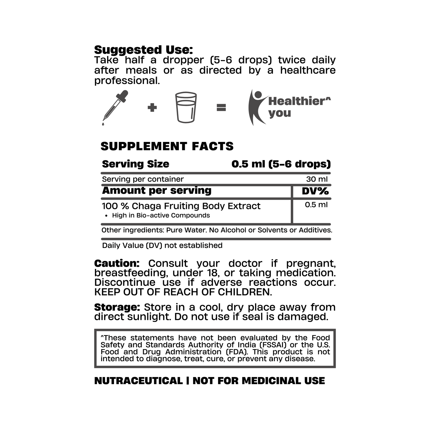 Chaga Mushroom Extract Drops 30ml – Skin Glow & Detox Support
