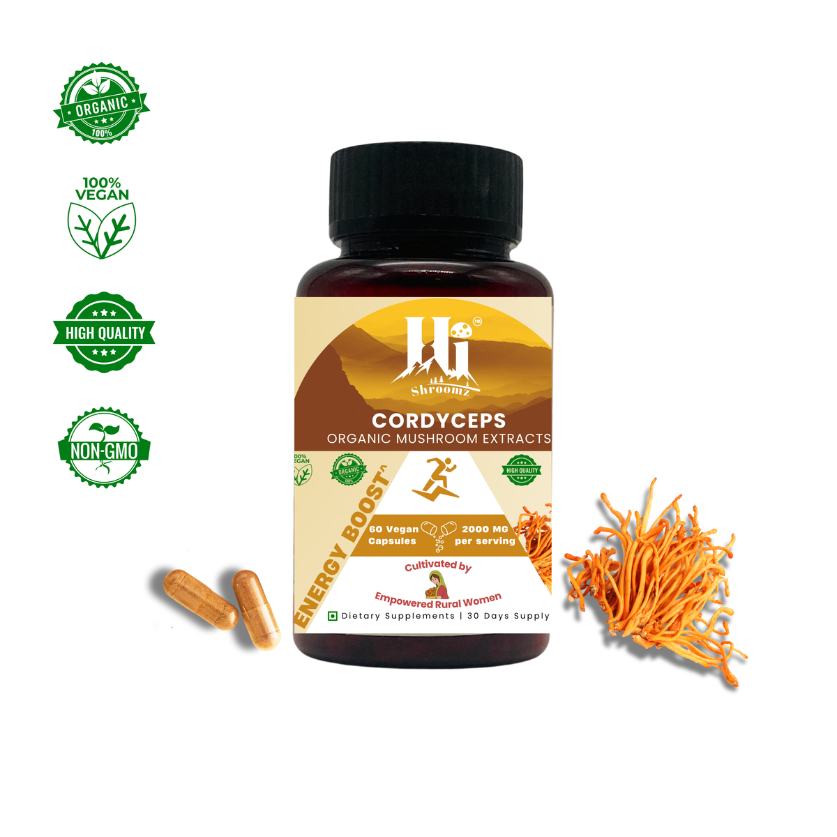 Cordyceps Mushroom Capsules 1000MG – Energy, Stamina & Vitality | Hi Shroomz™